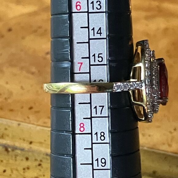 Natural Garnet Moissanite Sterling Silver Double Halo Ring Size 7.25 - Picture 7 of 8